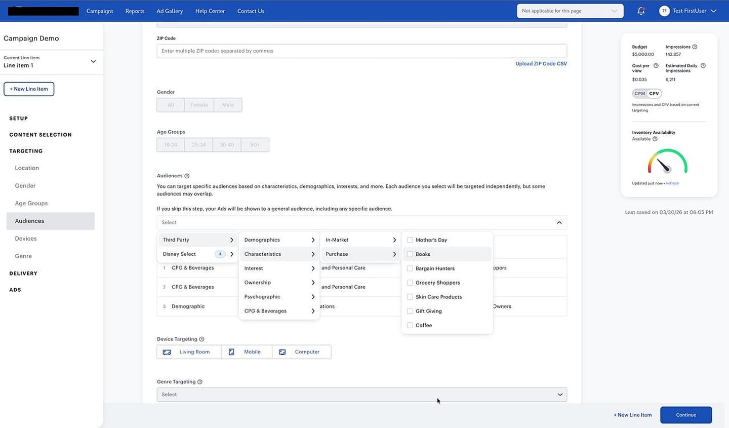 Audience selection interface for self-service ad platform