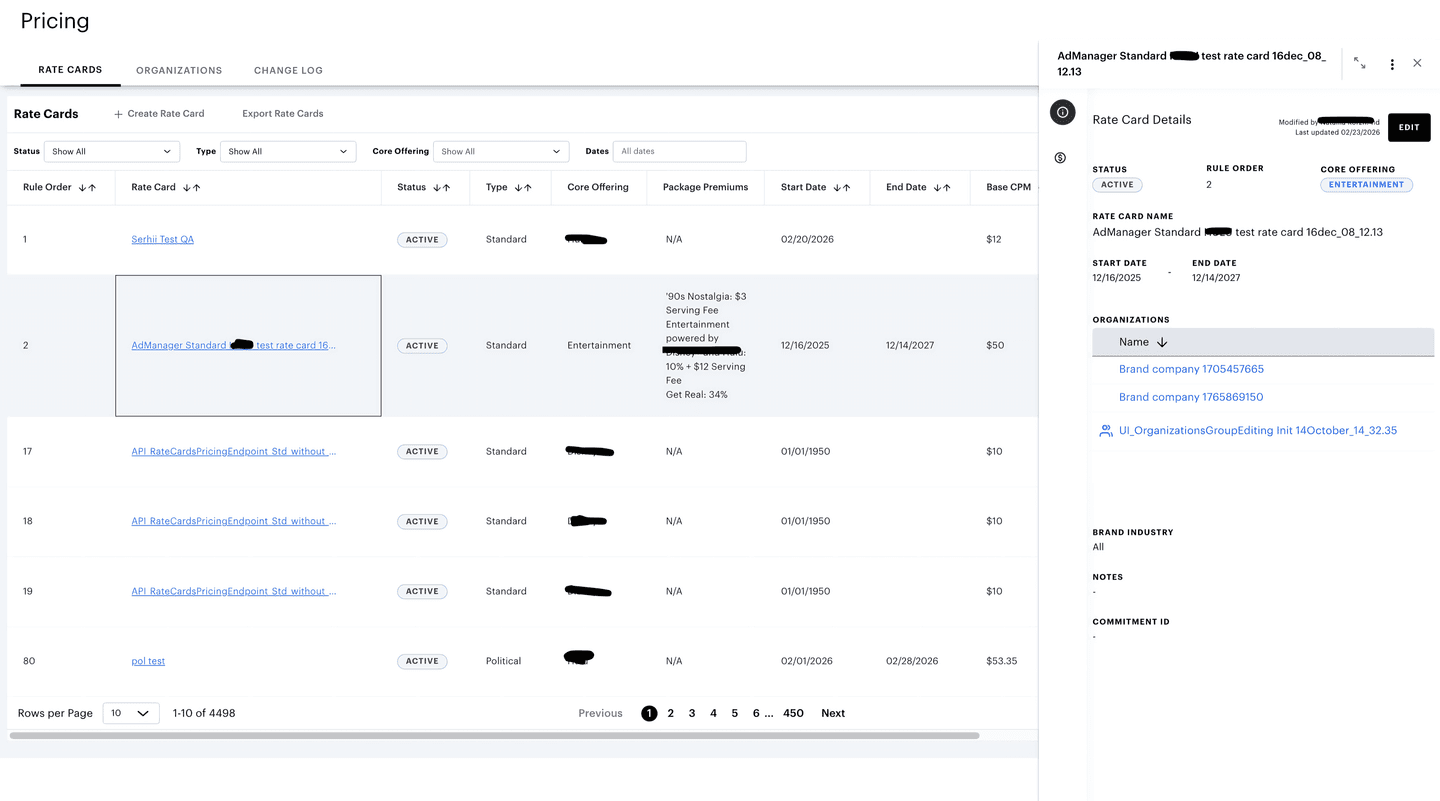 Pricing control dashboard
