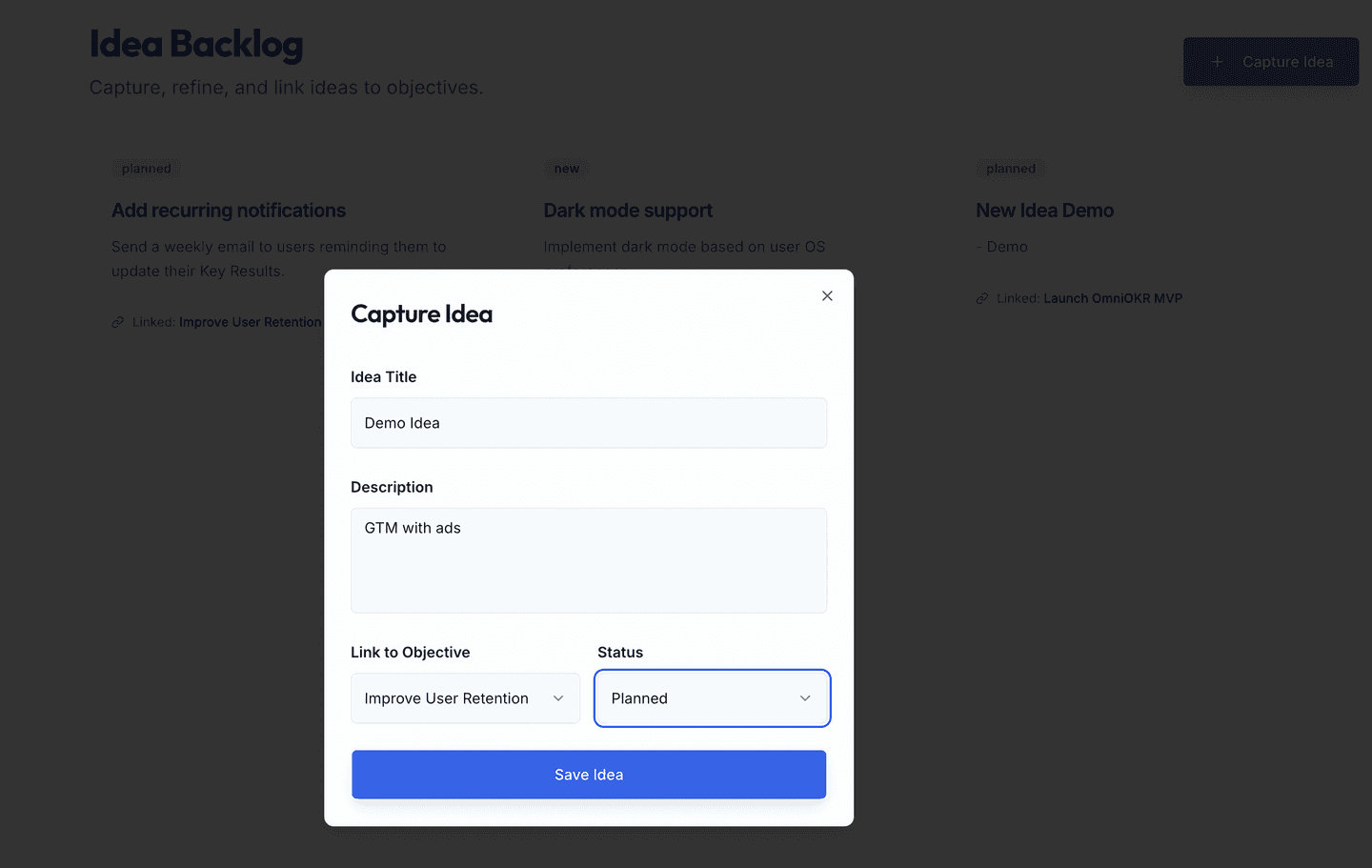SaaS planning workspace
